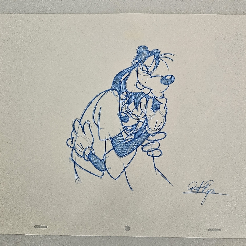Disney Goofy And Max Hugging Drawing/Sketch Animation Art Signed - Picture 6 of 6